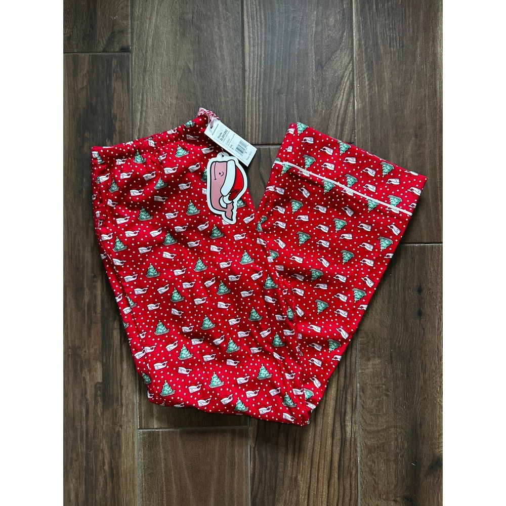 Vineyard Vines Womens Red Santa Whale Christmas Flannel Pajama Pants M 2L001292
